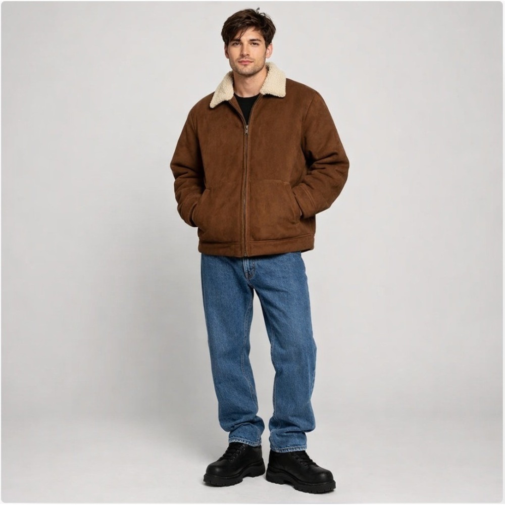 Weatherproof Brown Sherpa Lined Faux Suede Chore Jacket Workwear Dadcore Size M